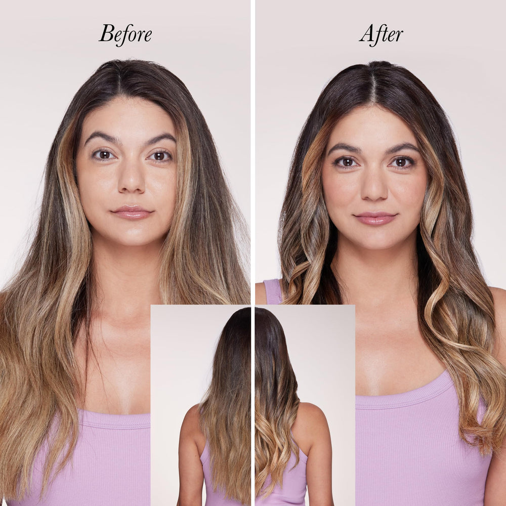 L'ANGE HAIR travel-ready packaging with case illustrating portability and dual-voltage use