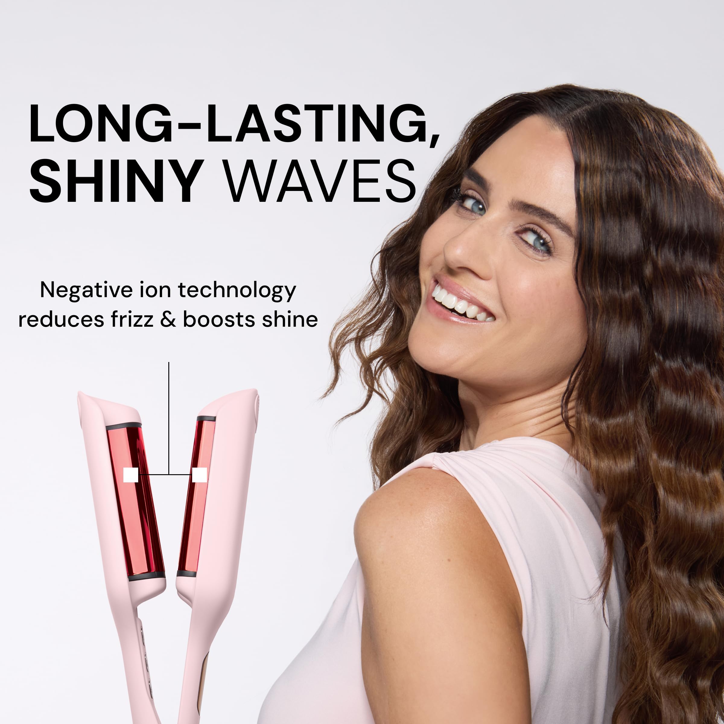 L'ANGE HAIR waver in use creating waves on model for quick, salon-style texture at home