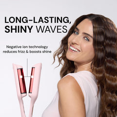 L'ANGE HAIR waver in use creating waves on model for quick, salon-style texture at home