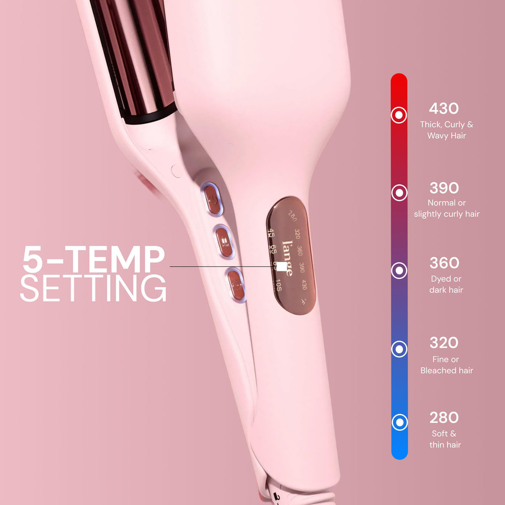 L'ANGE HAIR size comparison with hand to show large 1.3" barrels for bold, dimensional waves