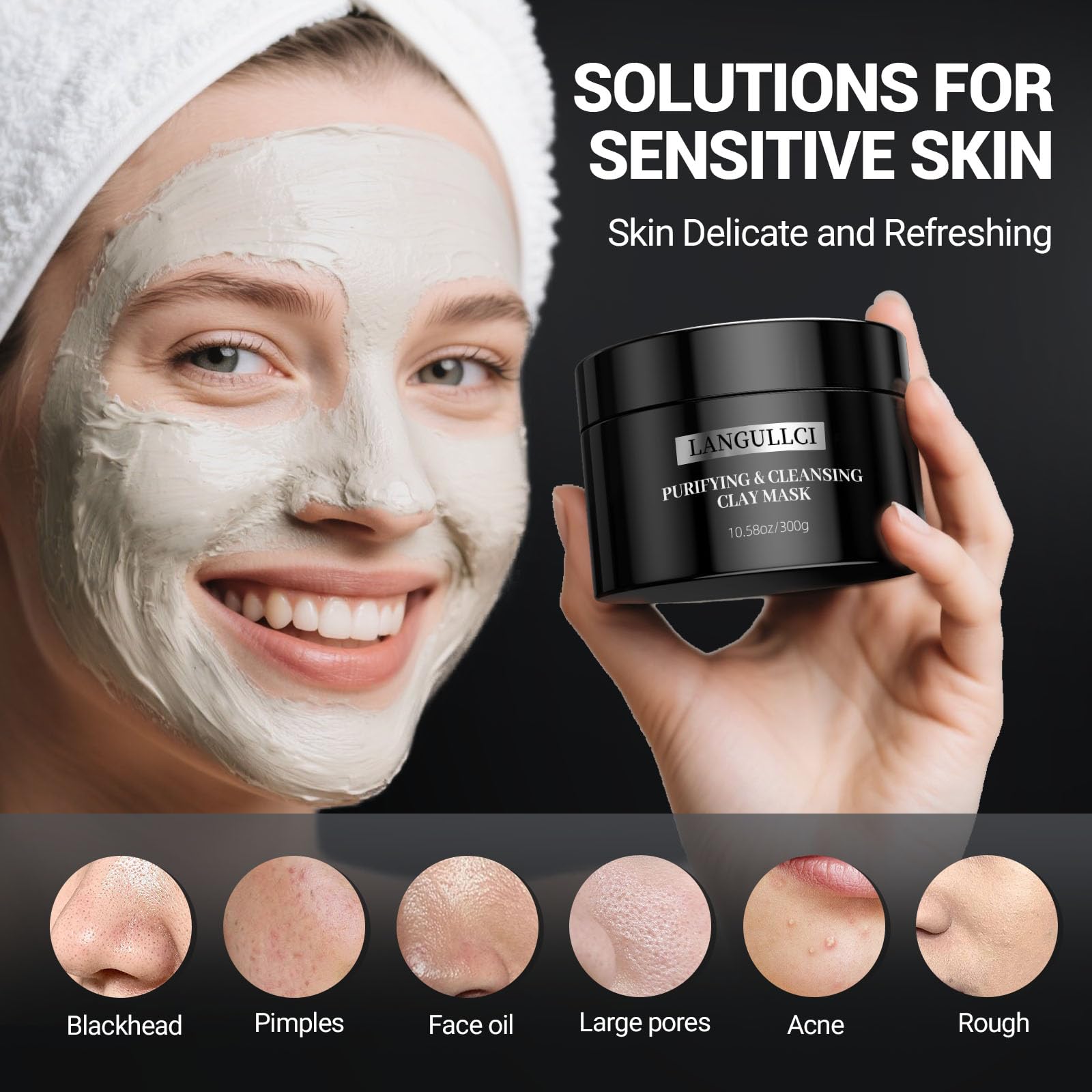LANGULLCI applying mask to face demonstrating simple at-home treatment benefit