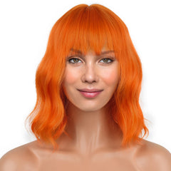 LANICE front view orange bob wig shows natural wave and face-framing bangs benefit realistic look