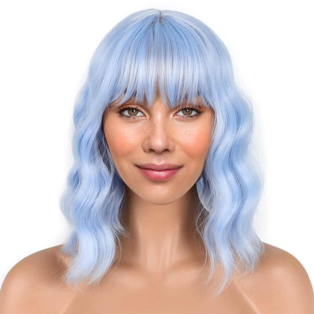 LANICE front view showing light blue short bob and flattering bangs for instant style