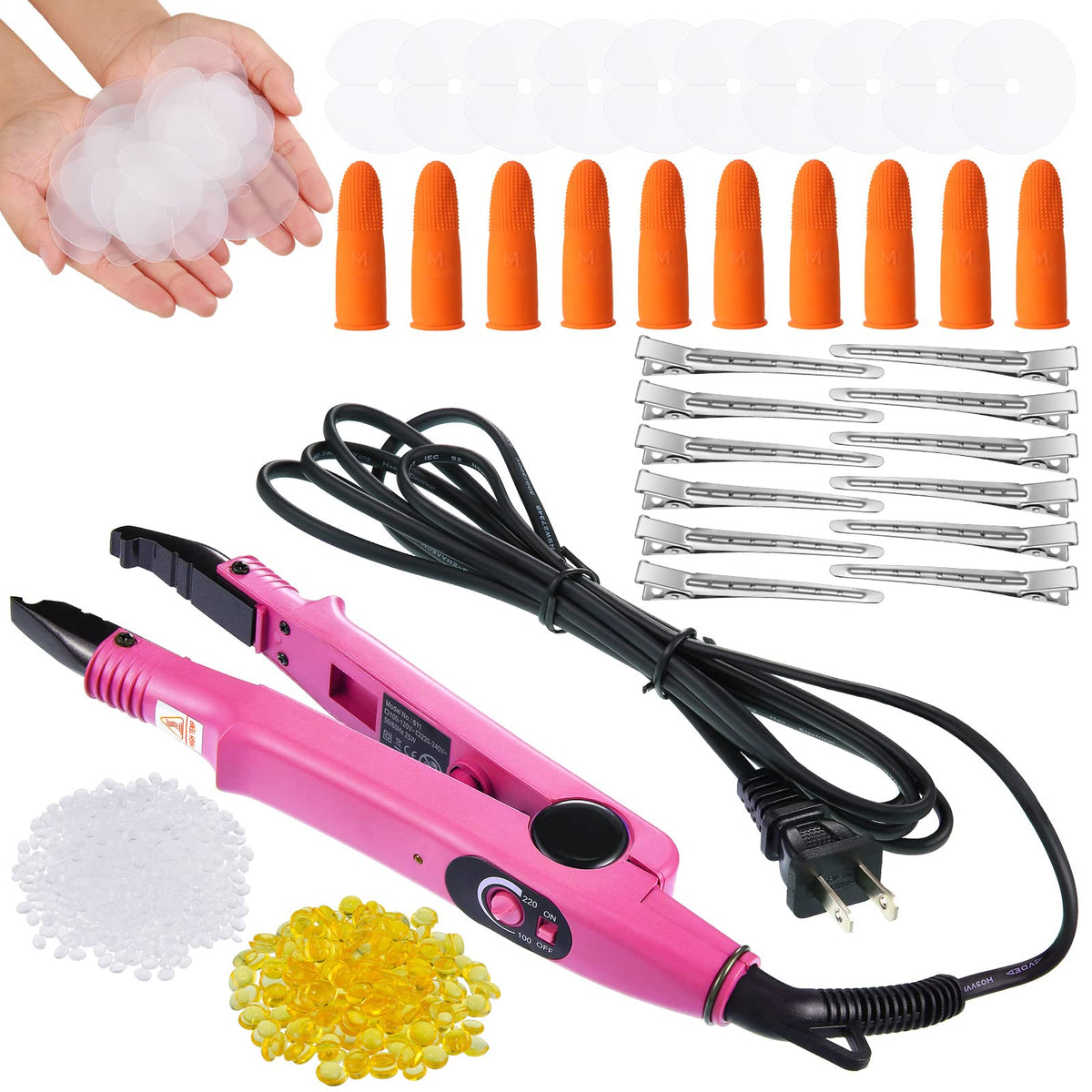 Lanties pink fusion iron front view showing compact portable design for travel