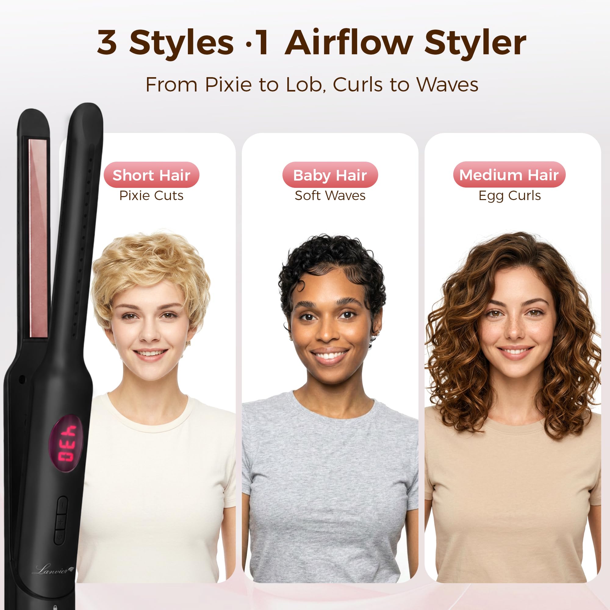 LANVIER airflow venting system visible providing cooling protection and reduced frizz