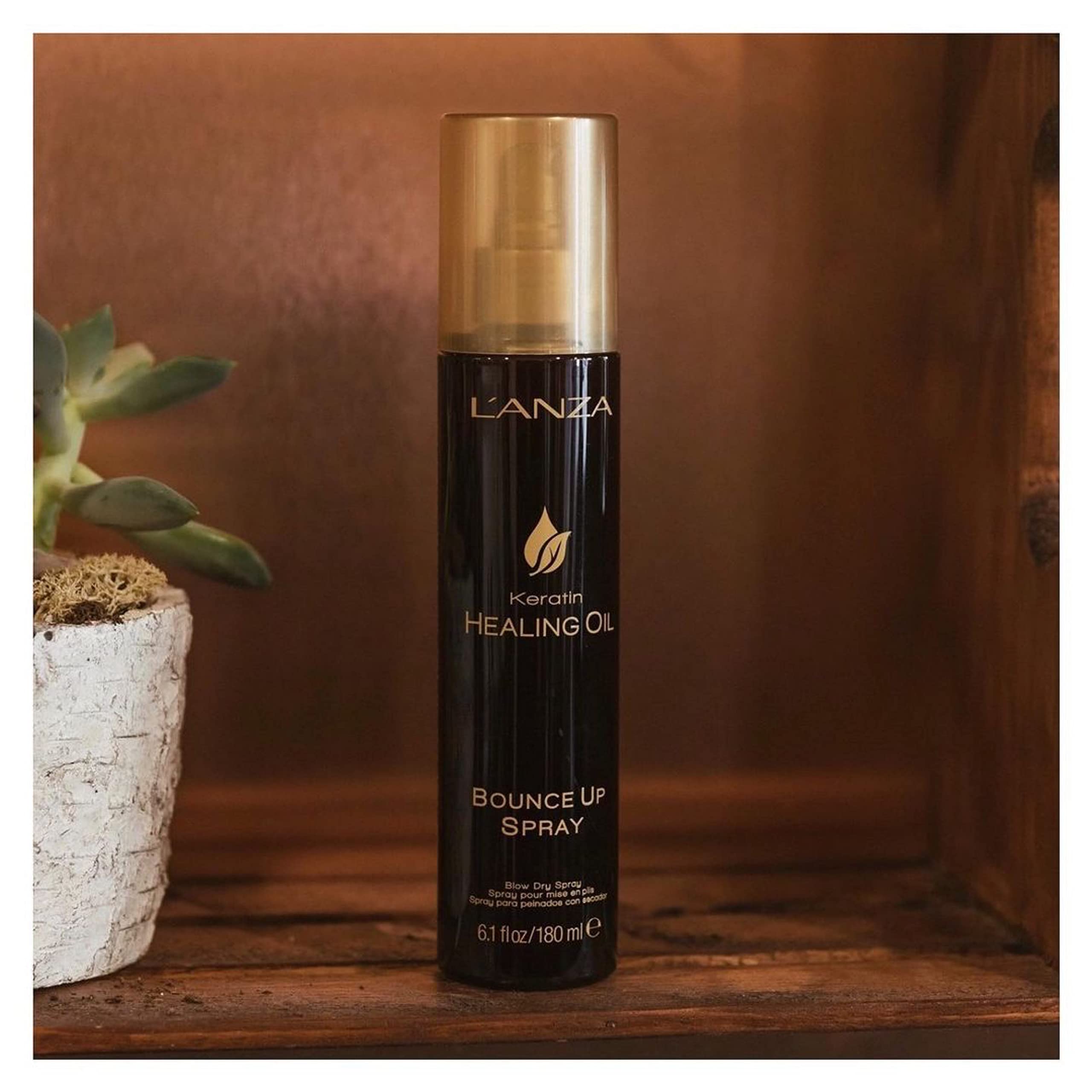 L’ANZA bottle staged on shelf to show daily routine and styling benefit