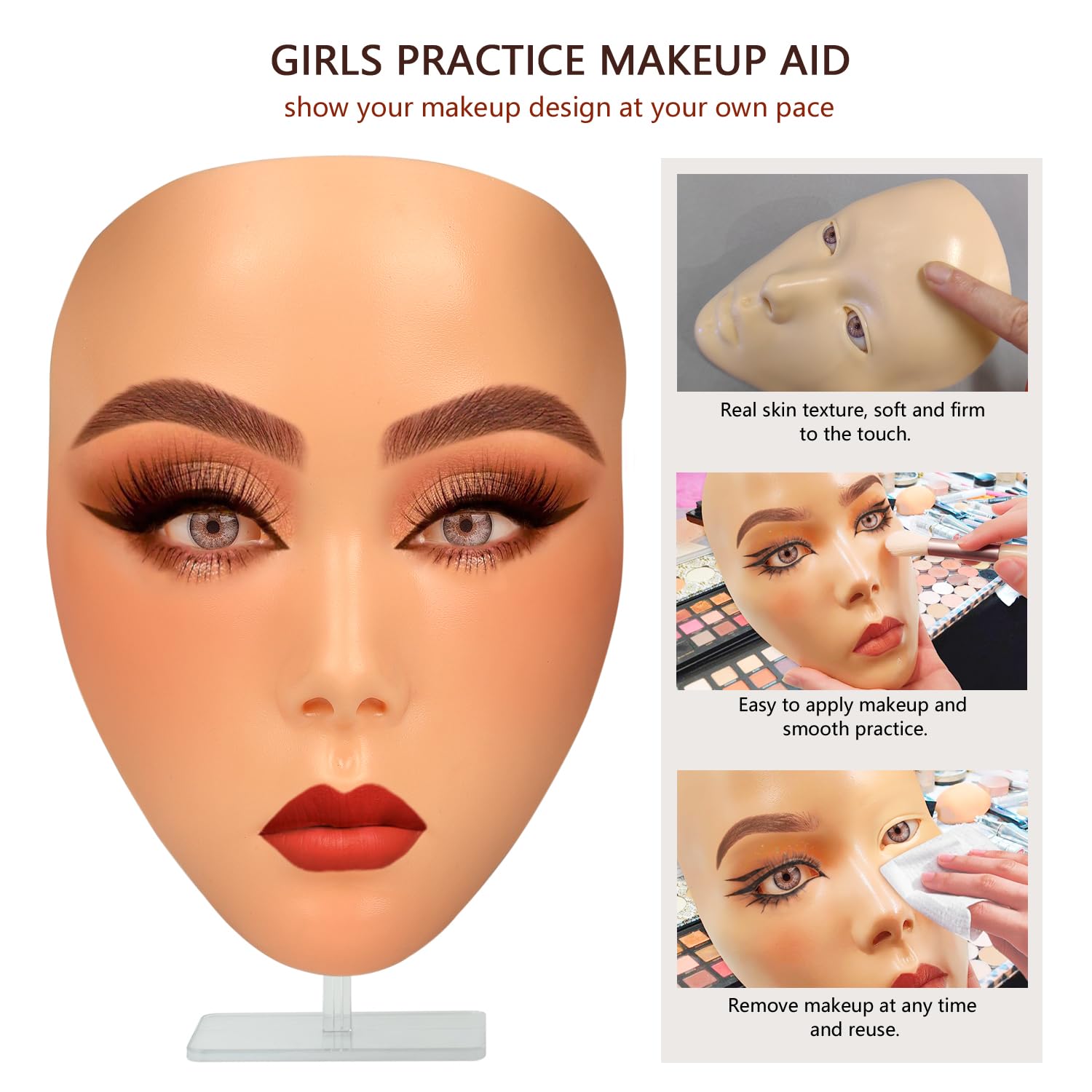 Laokiiy close-up of silicone skin texture for realistic lash practice benefit