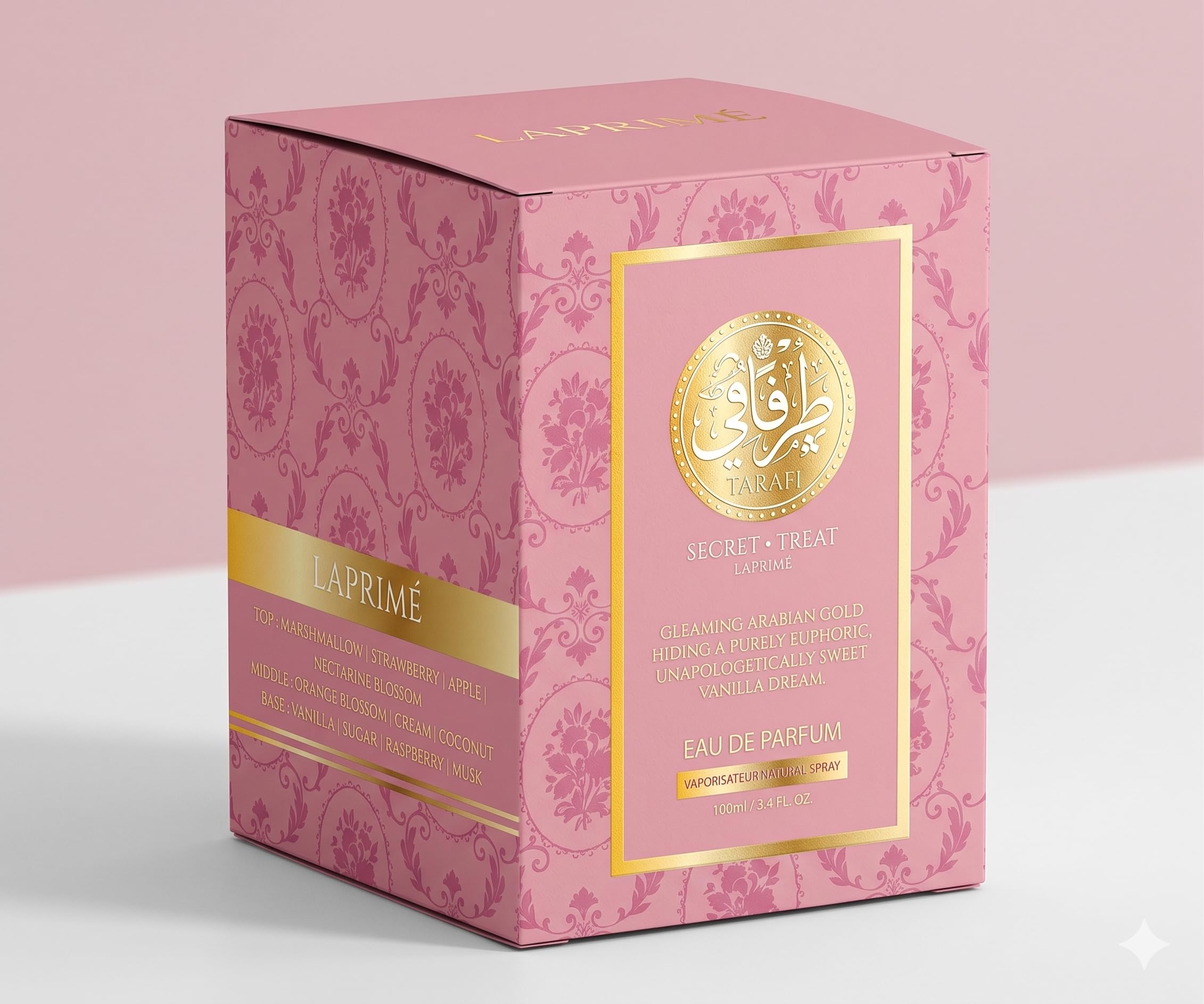LAPRIMÉ box back with ingredient panel indicating product information