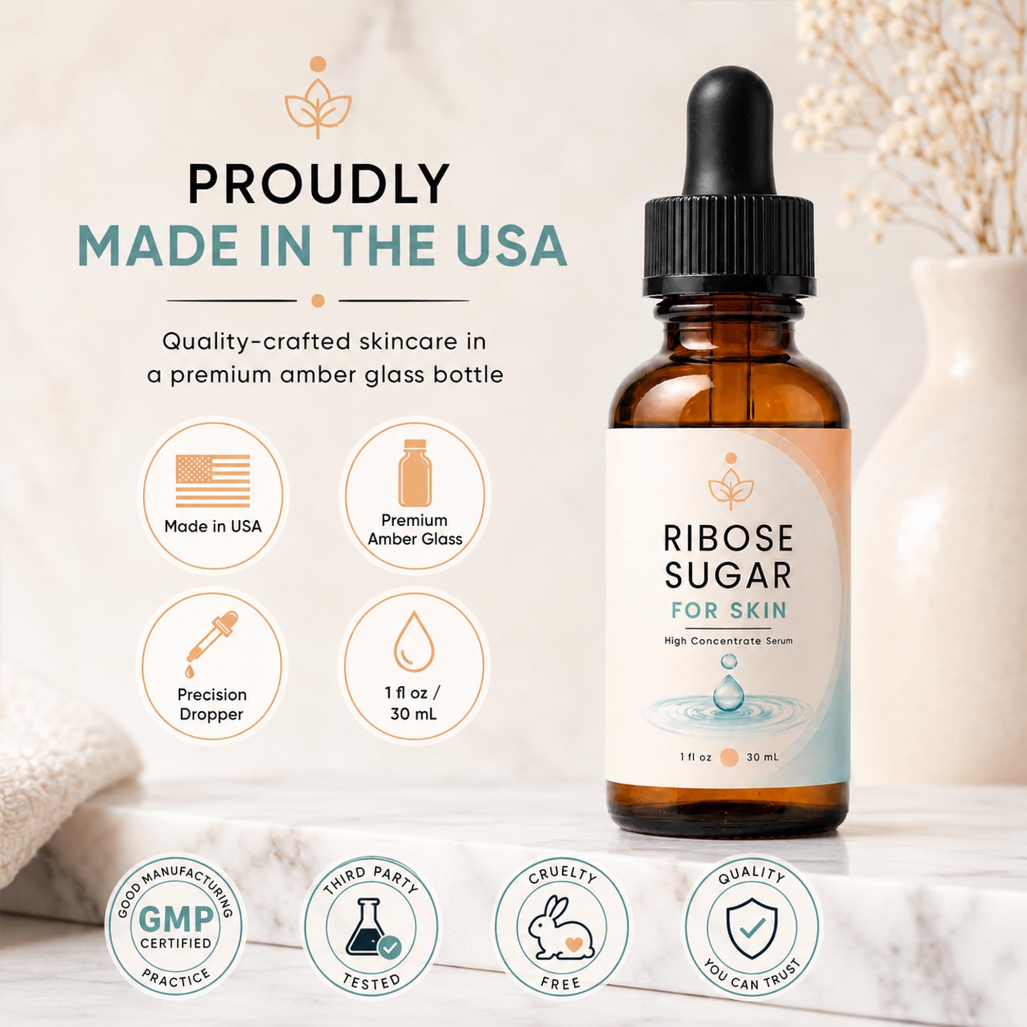 Laré Naturals bottle beside ingredients showing formulation transparency