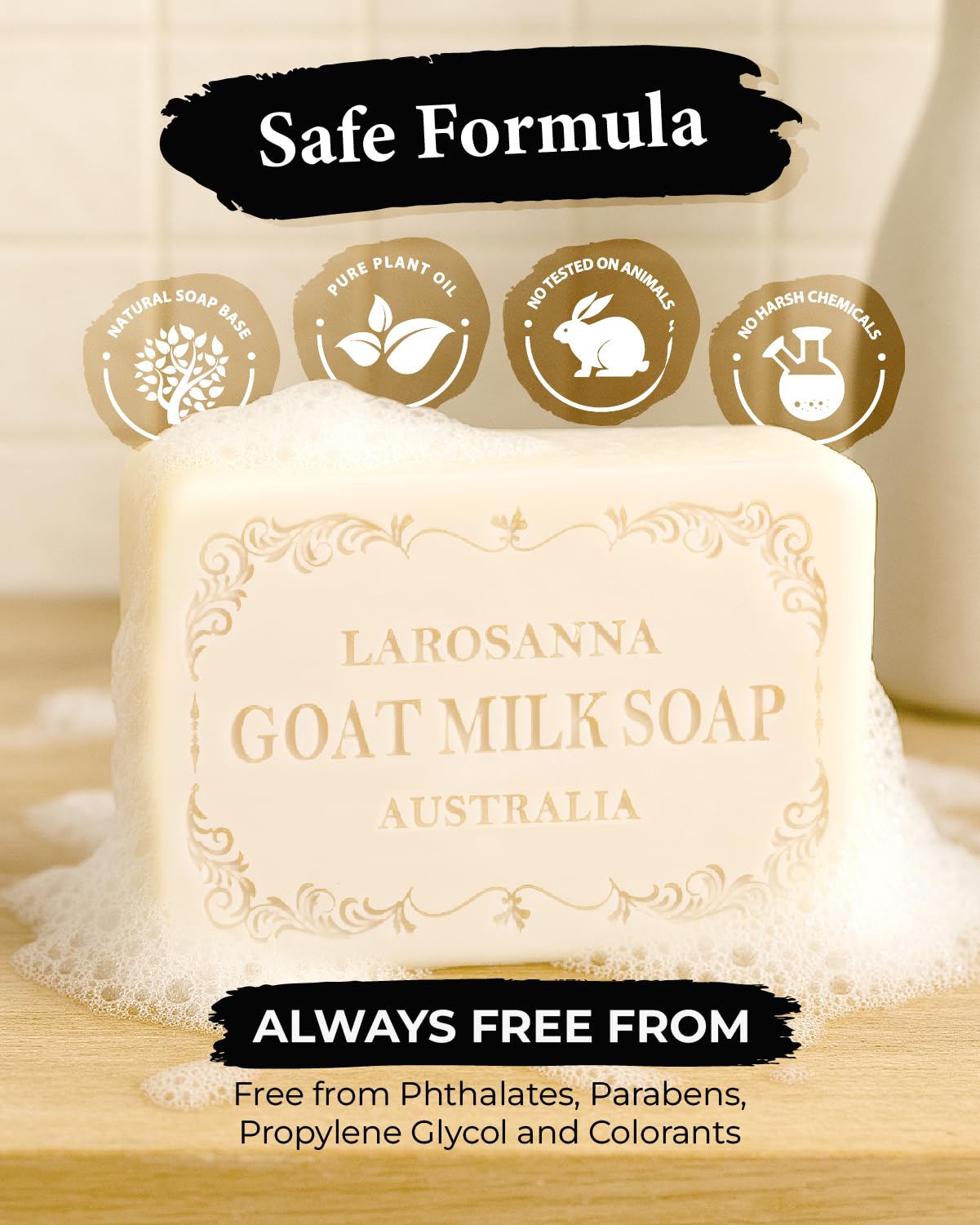 larosanna bars styled on bathroom shelf evoking spa-like relaxation
