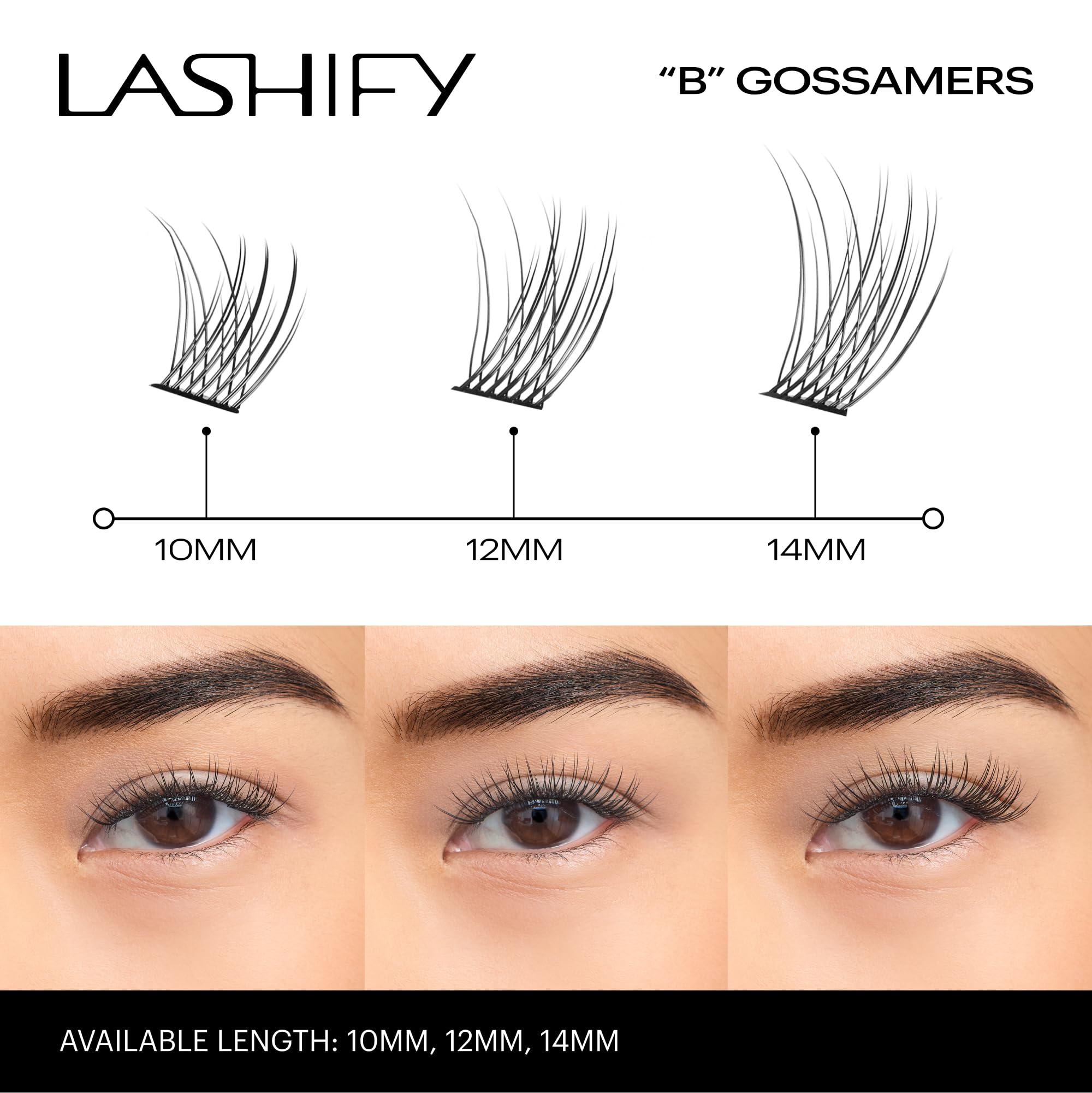 Lashify Gossamer applied on eye demonstrating natural volumizing effect and lift