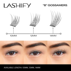 Lashify Gossamer applied on eye demonstrating natural volumizing effect and lift