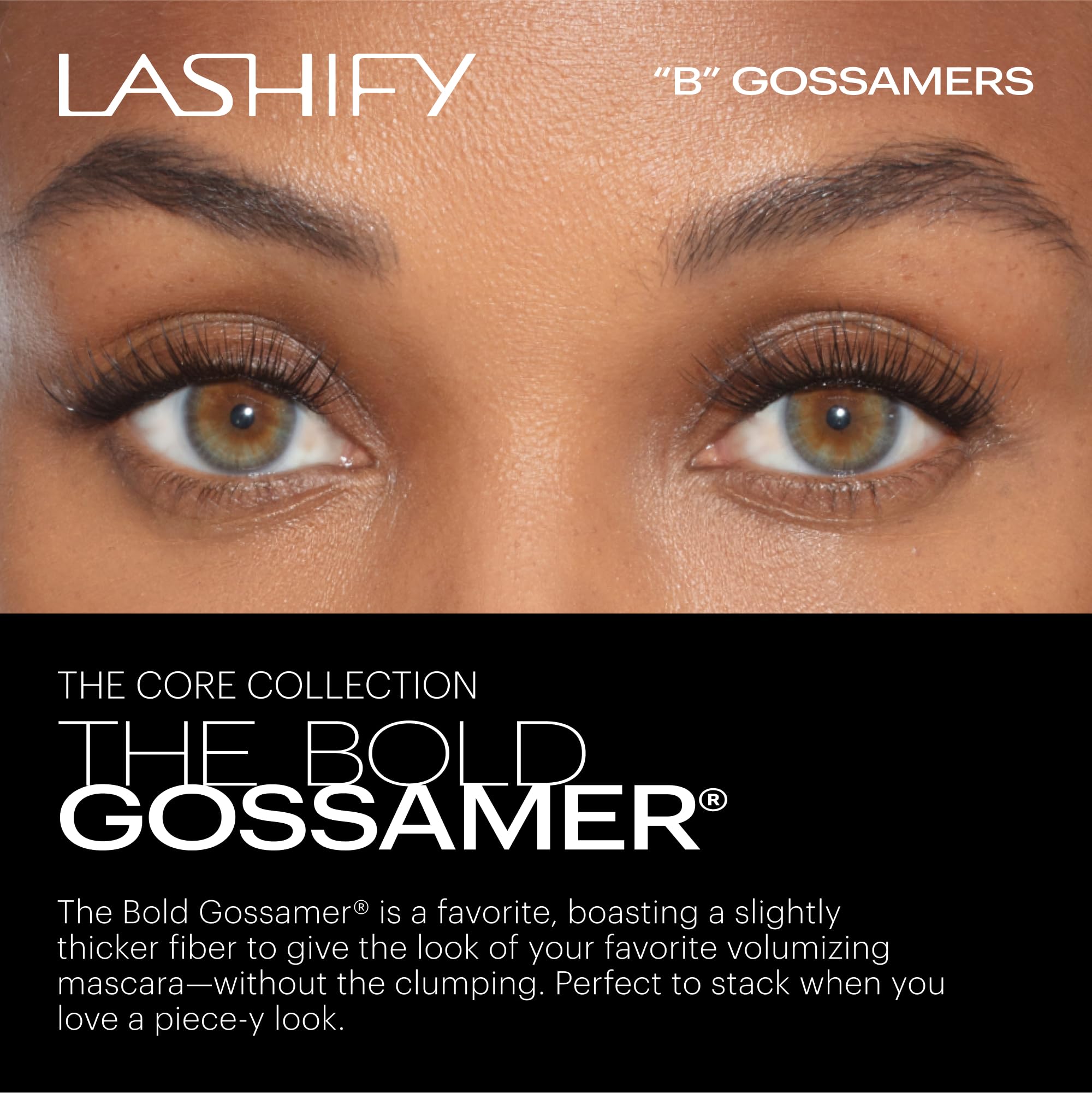 Lashify close-up of Gossamer fibers highlighting thicker strands for fuller volume