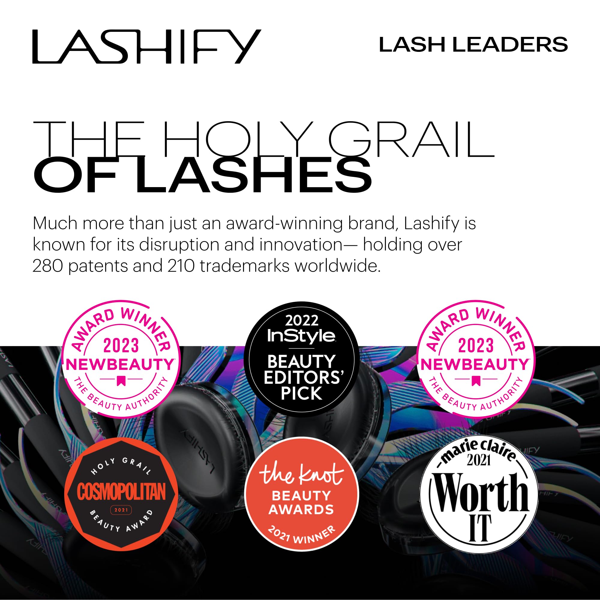 Lashify Bold 12mm on vanity with cosmetics suggesting everyday styling convenience