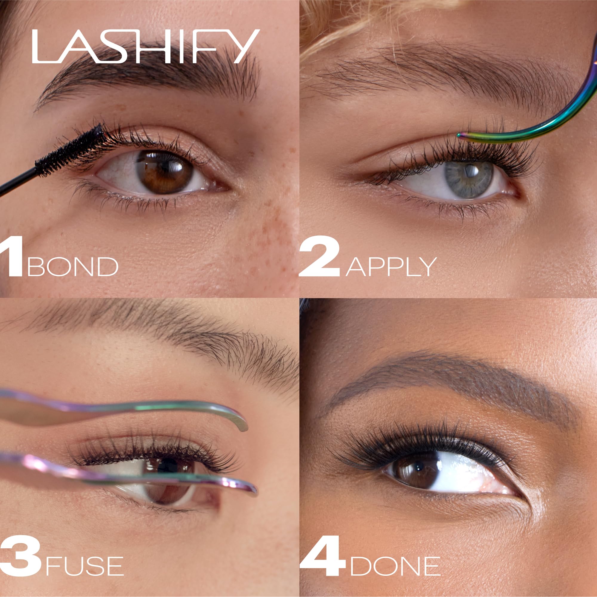 Application shot of Lashify Gossamer in hand illustrating easy DIY lash styling