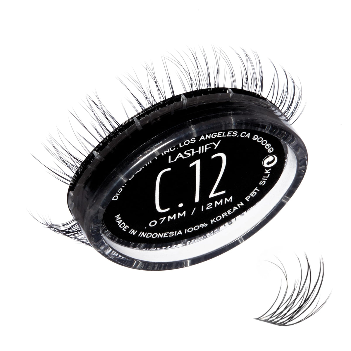 Lashify front packaging showing Curl 12mm Gossamer, clear branding and neat cartridge
