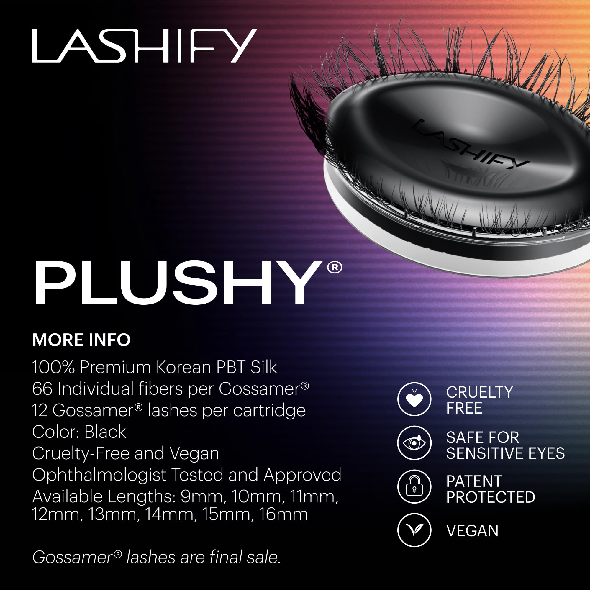 Lashify Plushy next to measuring tool for 10mm length scale clarity