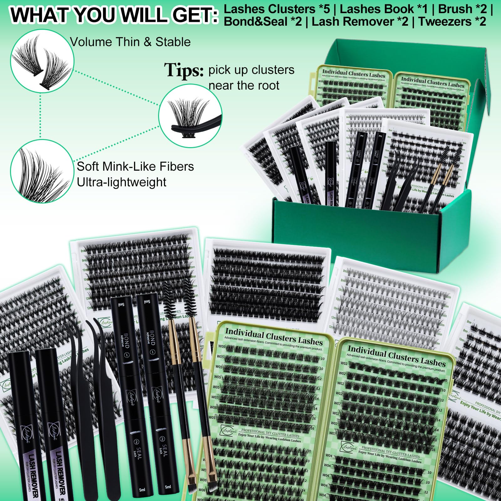 LASHSUN close-up of wispy cluster tips highlighting natural texture and blendability