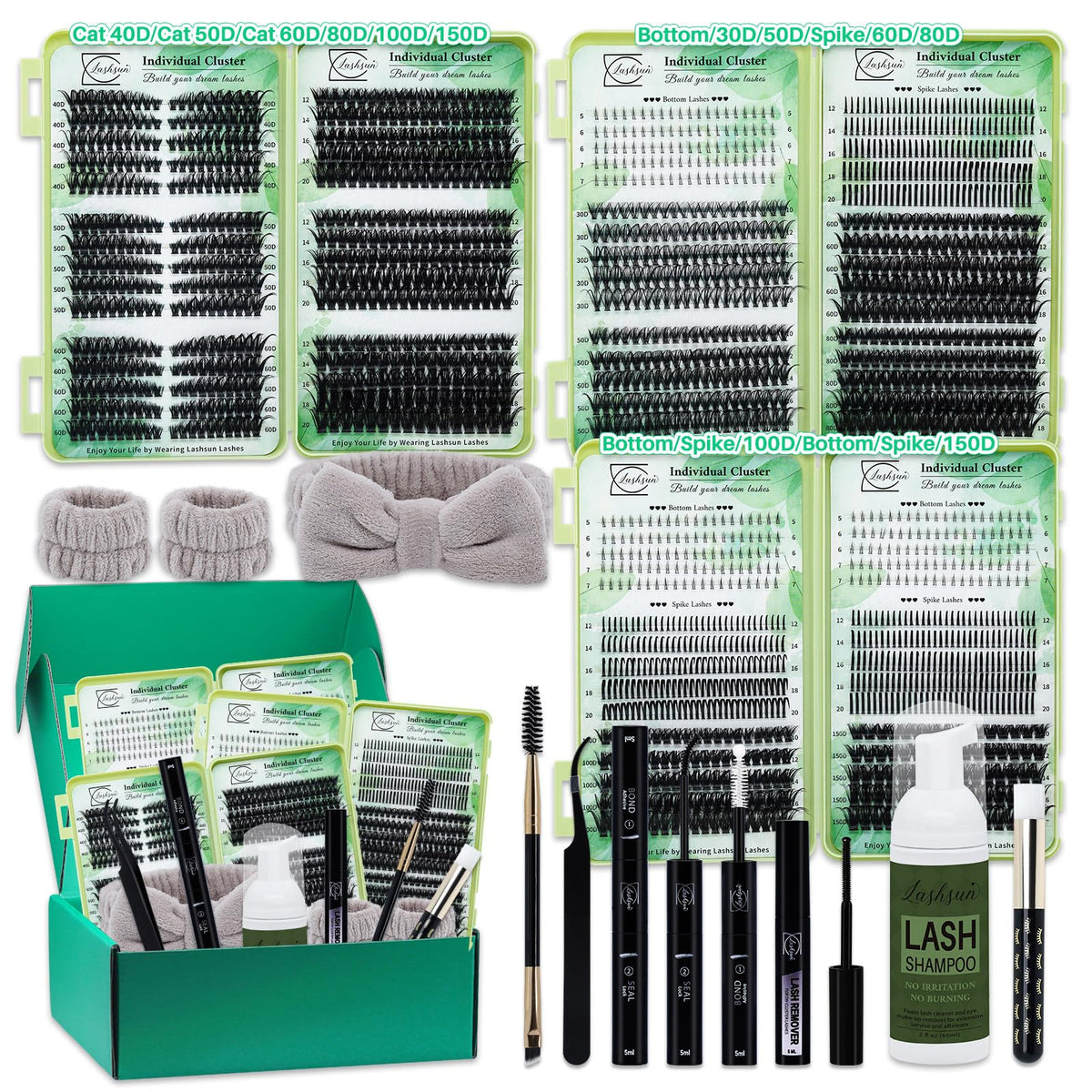 LASHSUN front packaging view showing full 1915pcs kit and tools benefit convenience