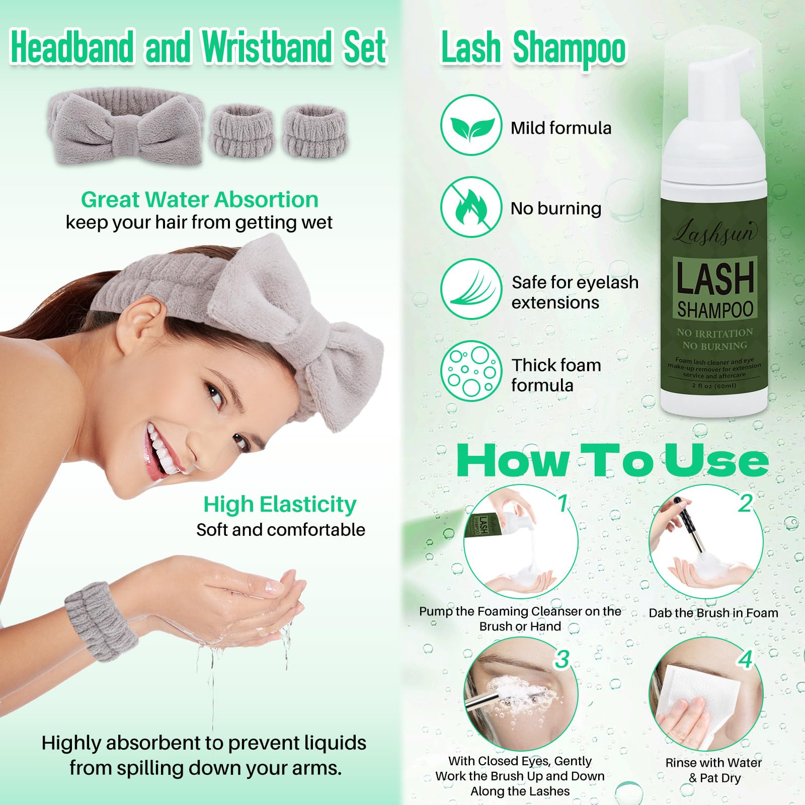 LASHSUN lash shampoo and cleaning brush for gentle maintenance and reuse