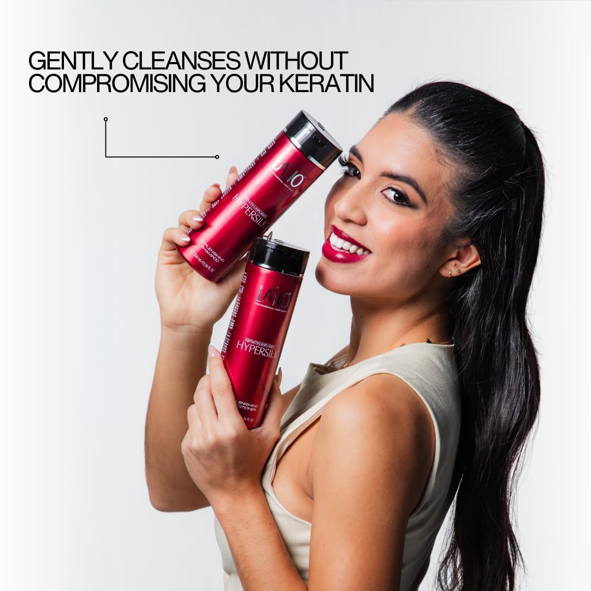 Close-up of keratin, jojoba oil, and amber extract textures, showing restorative benefit
