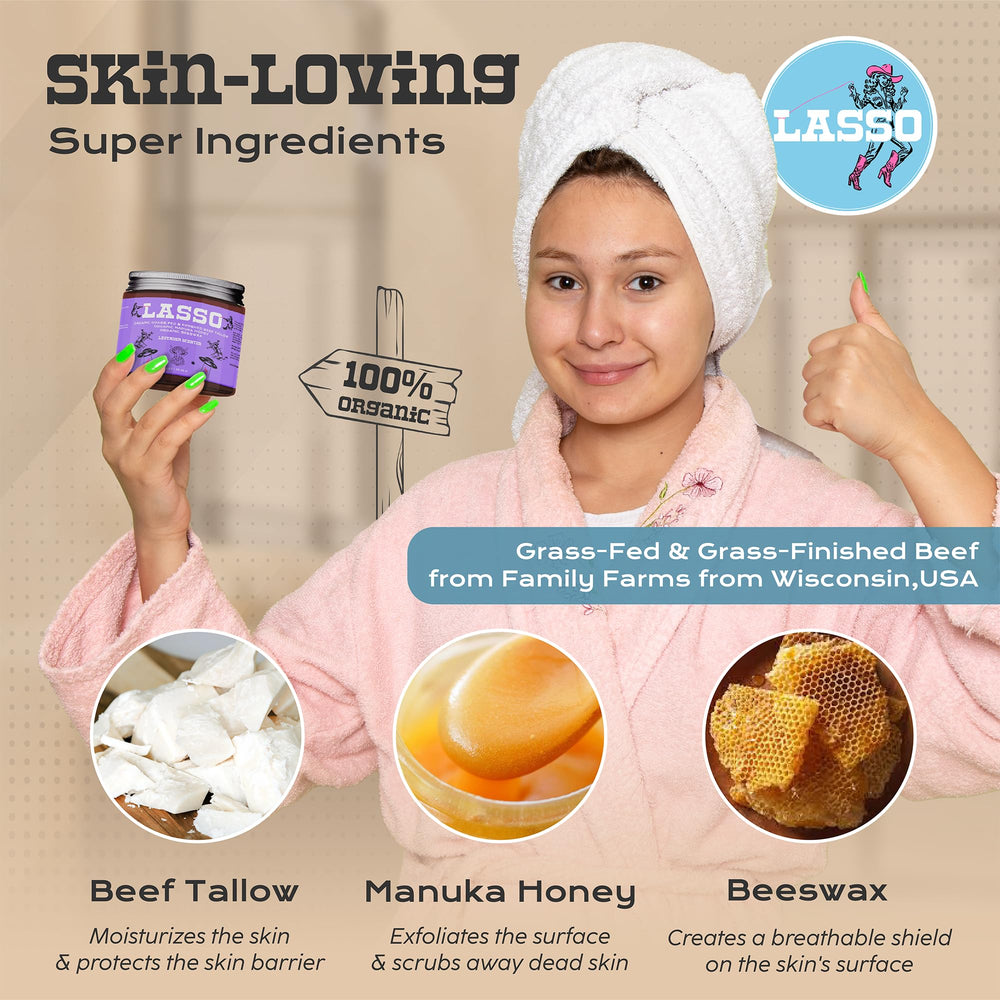 LASSO TALLOW being applied on hand demonstrating smooth spread and hydration