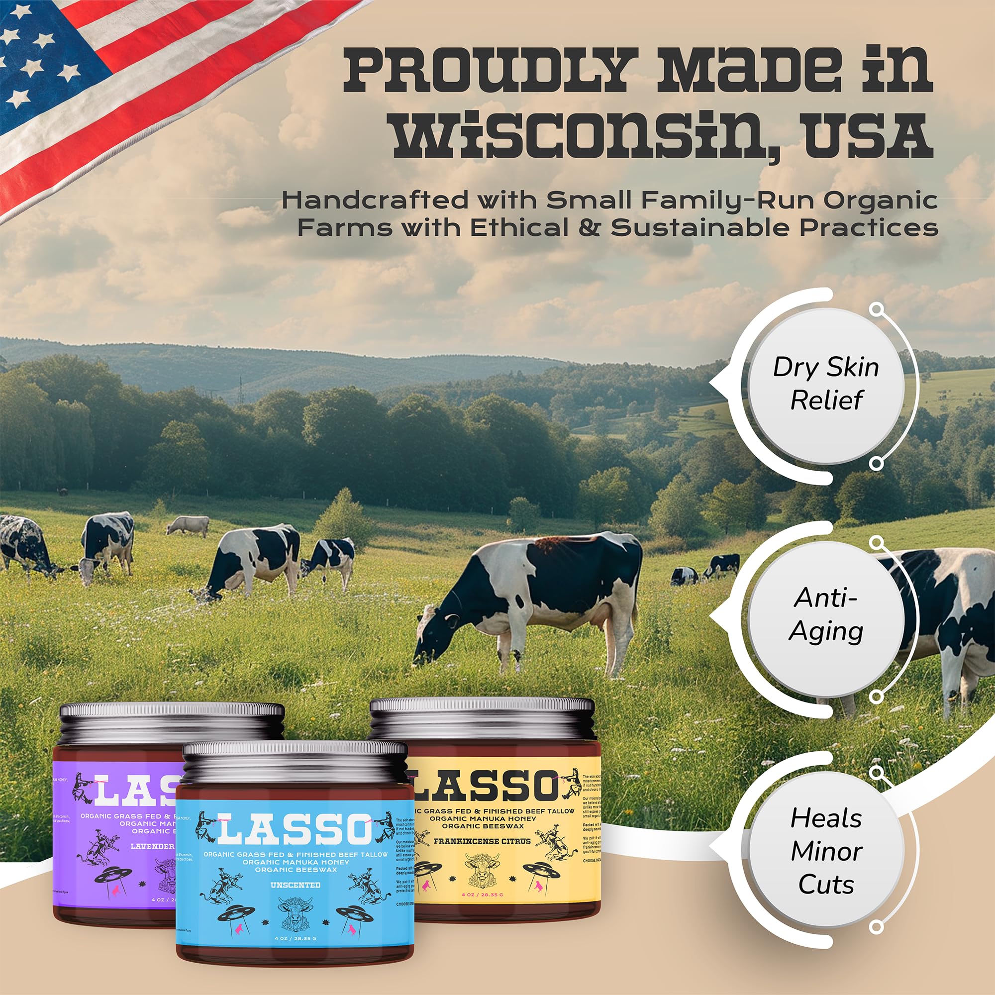 LASSO TALLOW balm texture close-up melting to skin for easy application