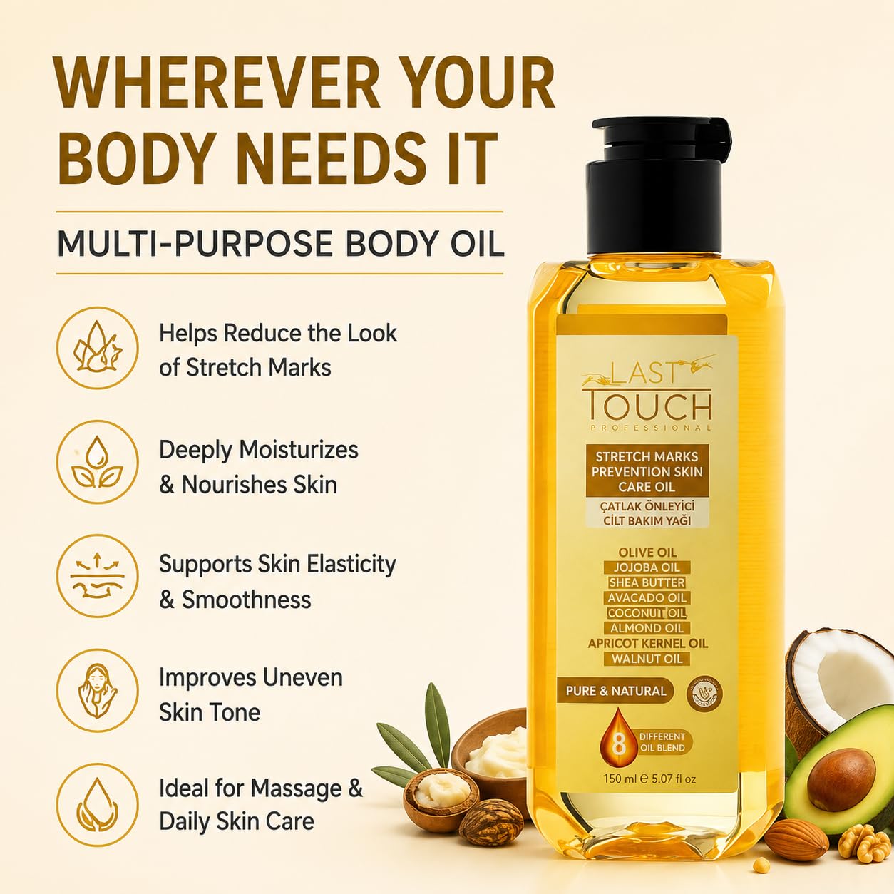 LAST TOUCH label close-up highlighting ingredient list and paraben-free claim