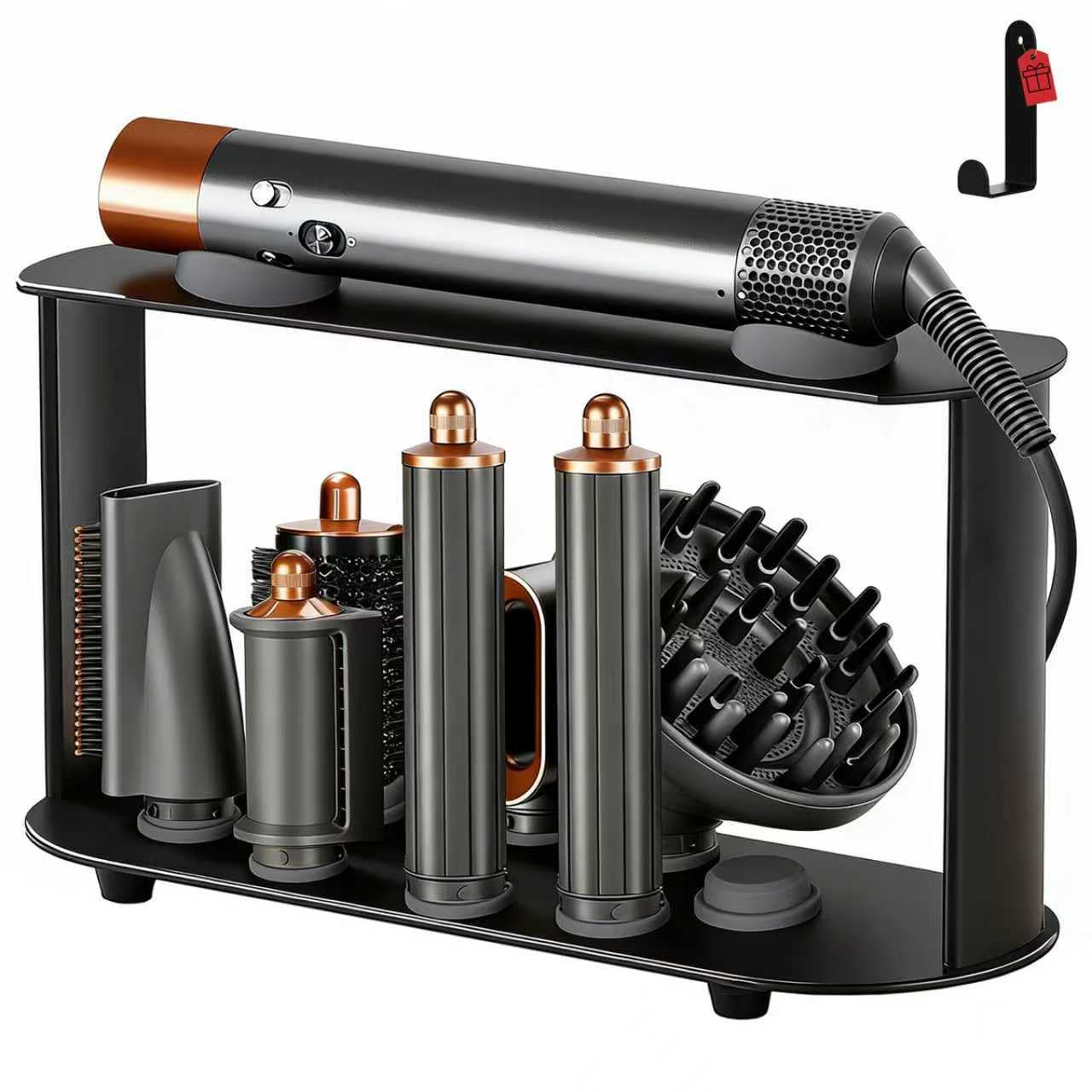 Lasvea holder front view showing organized Airwrap attachments and quick access benefit