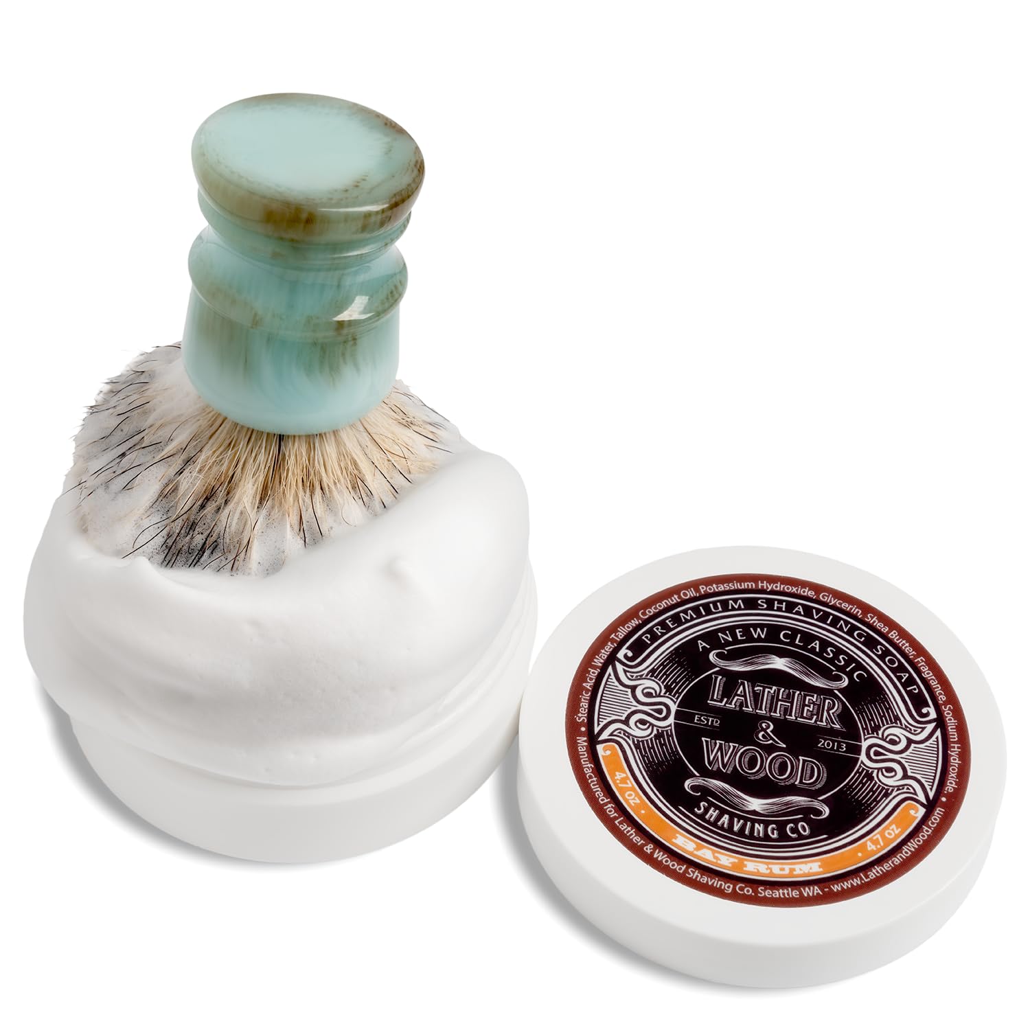 Lather & Wood brush whipping rich lather demonstrating excellent cushion