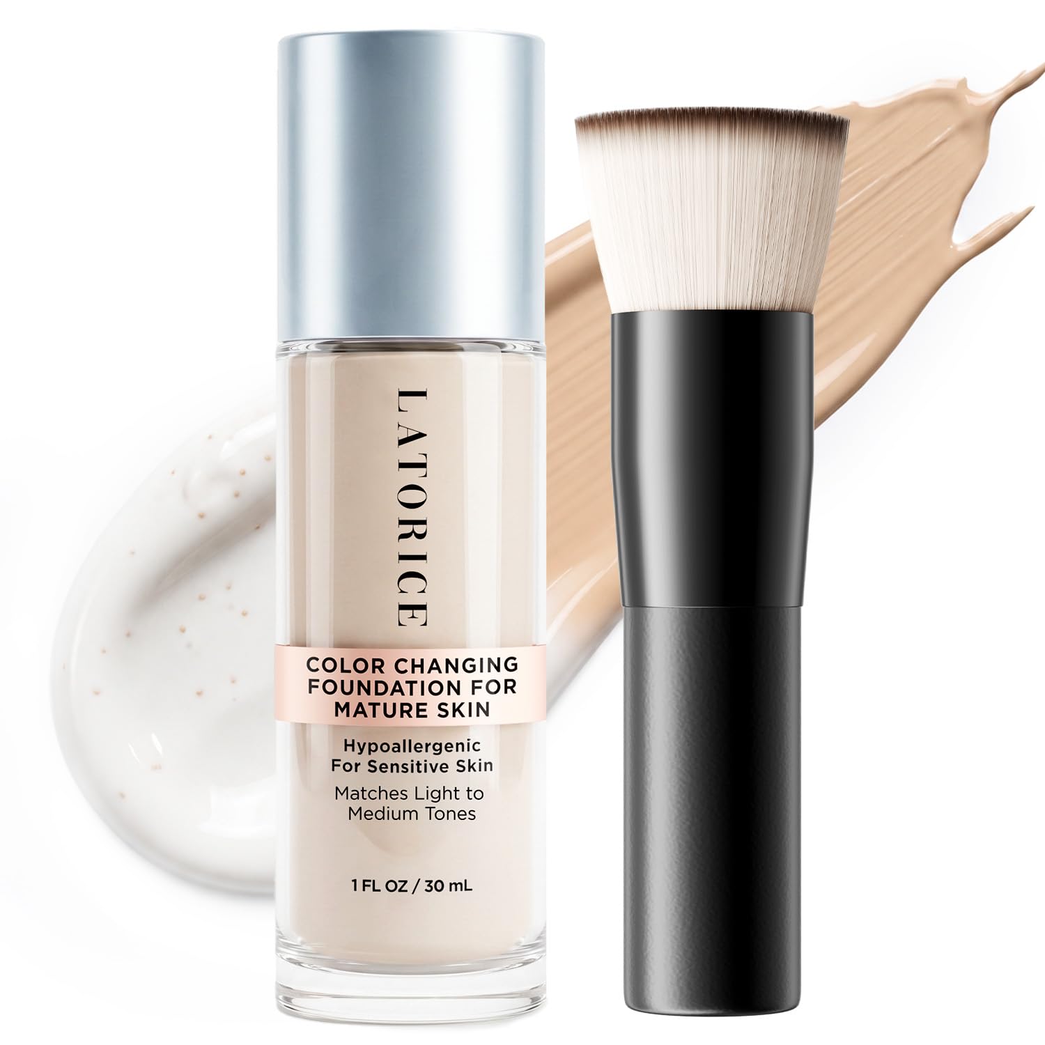 LATORICE front packaging showing foundation bottle and brush for polished finish
