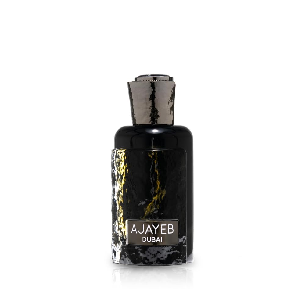 Lattafa Ajayeb Dubai front bottle shot showing elegant design and instant luxury
