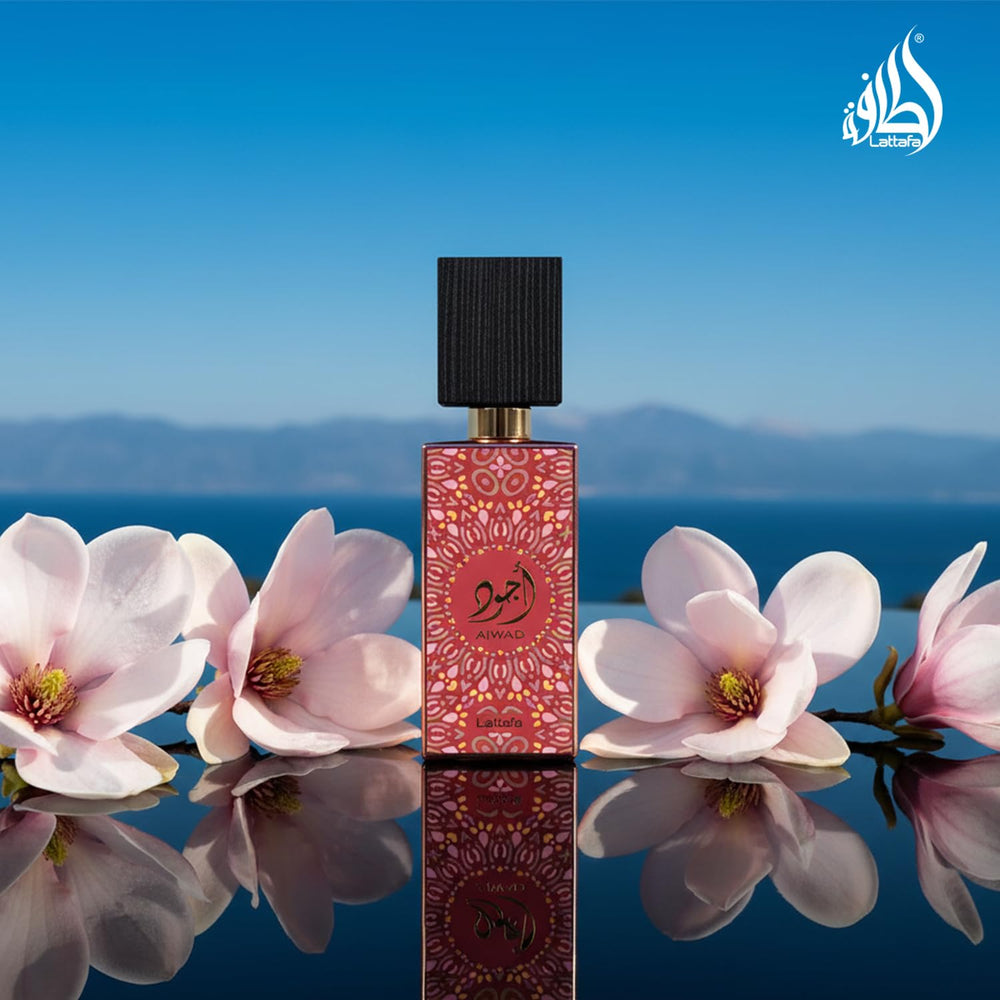 Lattafa Ajwad Pink to Pink label close-up displaying notes list and brand clarity