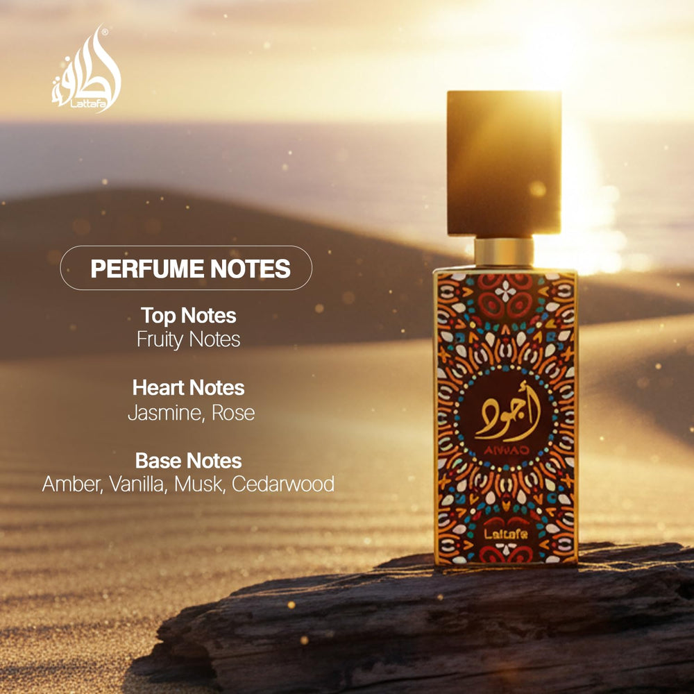Lattafa Ajwad spray action capturing fine mist and even application benefit lasting scent