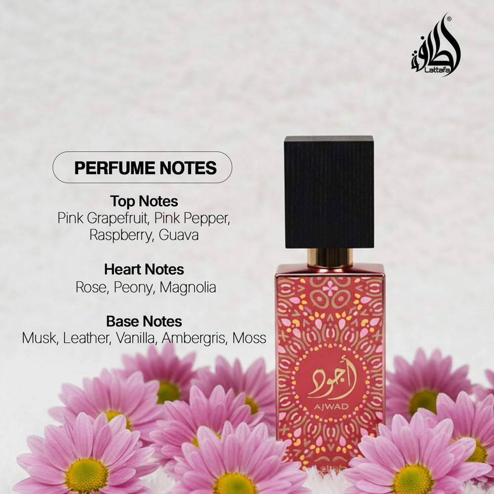 Lattafa Ajwad Pink to Pink spray mist in use conveying fresh application benefit