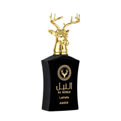Lattafa Al Noble Ameer close-up of top notes apples and pink pepper highlighting freshness