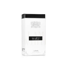 Lattafa Ana Abiyedh angled bottle highlighting shape and premium finish for gifting