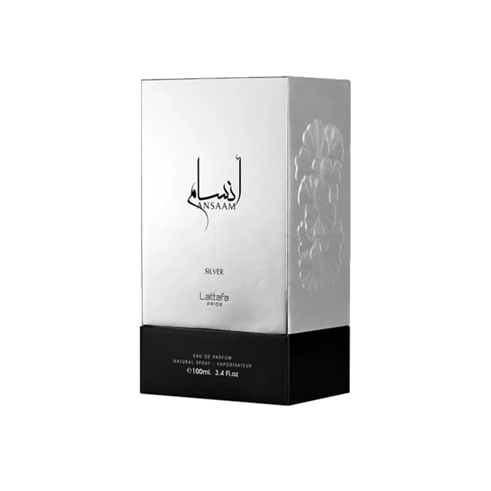 Lattafa Ansaam Silver side label close-up showing fragrance information clearly