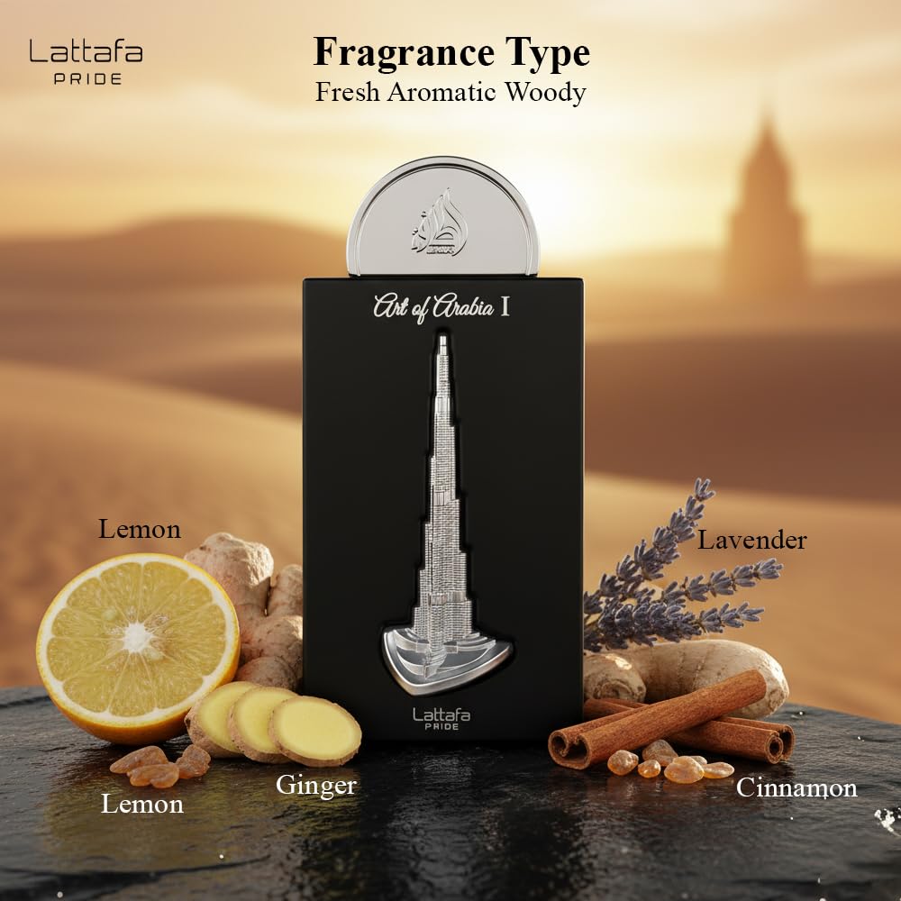 Lattafa label detail highlighting listed notes like bergamot, tea, and resins for clarity