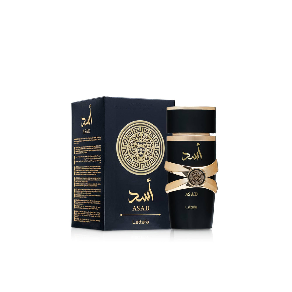 Lattafa Asad bottle cap and spray detail highlighting sturdy packaging benefit