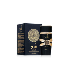 Lattafa Asad bottle cap and spray detail highlighting sturdy packaging benefit