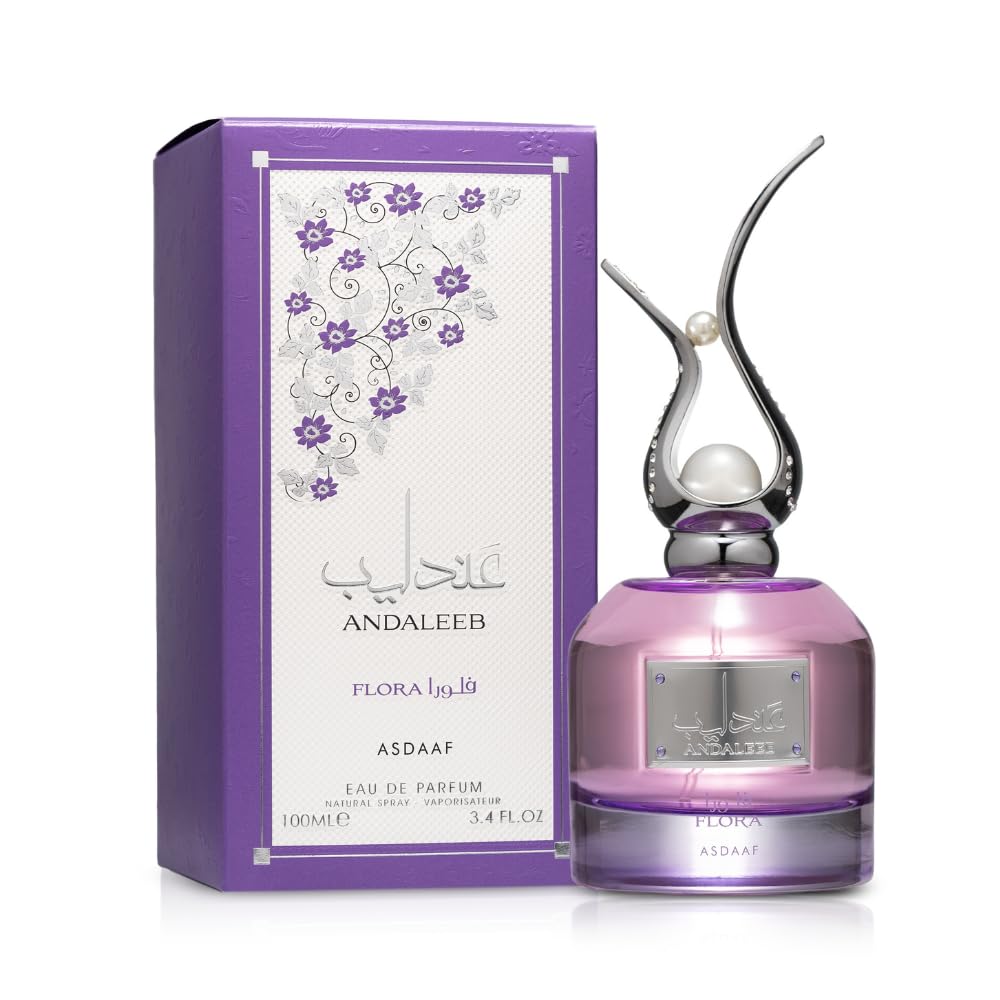 Lattafa Asdaaf Andaleeb Flora closeup of fragrance notes emphasizing floral-fruity blend