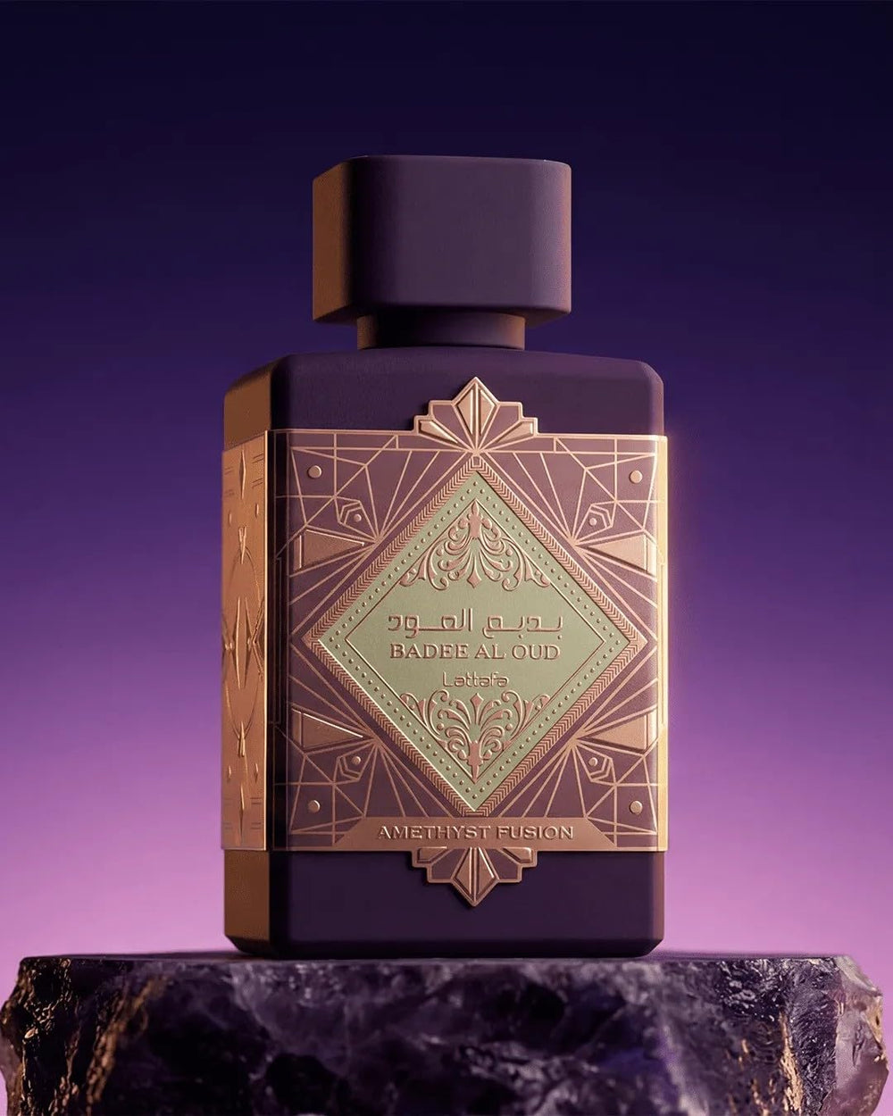 Lattafa fragrance worn on wrist in evening setting conveying warm woody presence