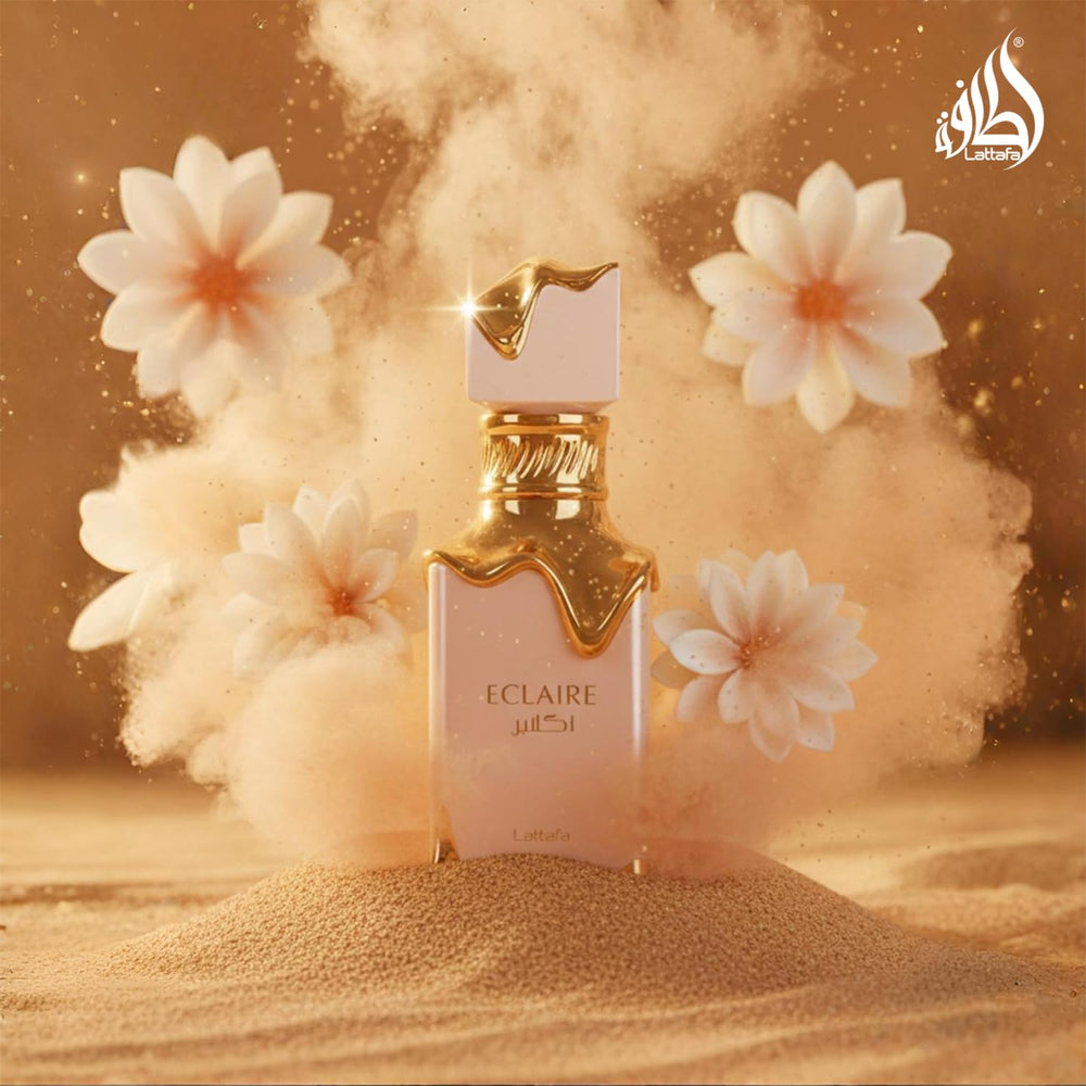 Lattafa Eclaire on vanity lifestyle with accessories suggesting everyday luxury