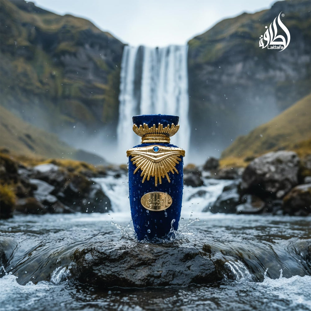 Lattafa Emaan ingredient display with bergamot and jasmine illustrating note clarity