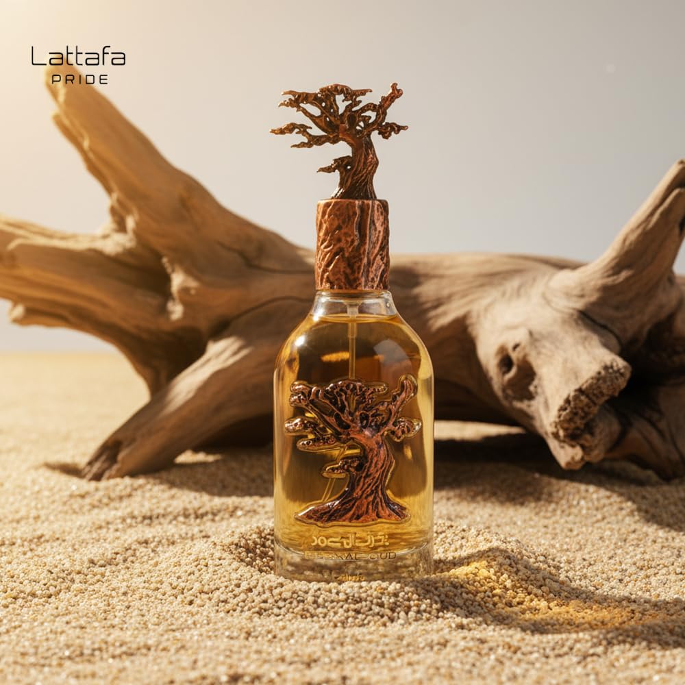 Lattafa ingredient concept image showing plum, oud, and vanilla notes