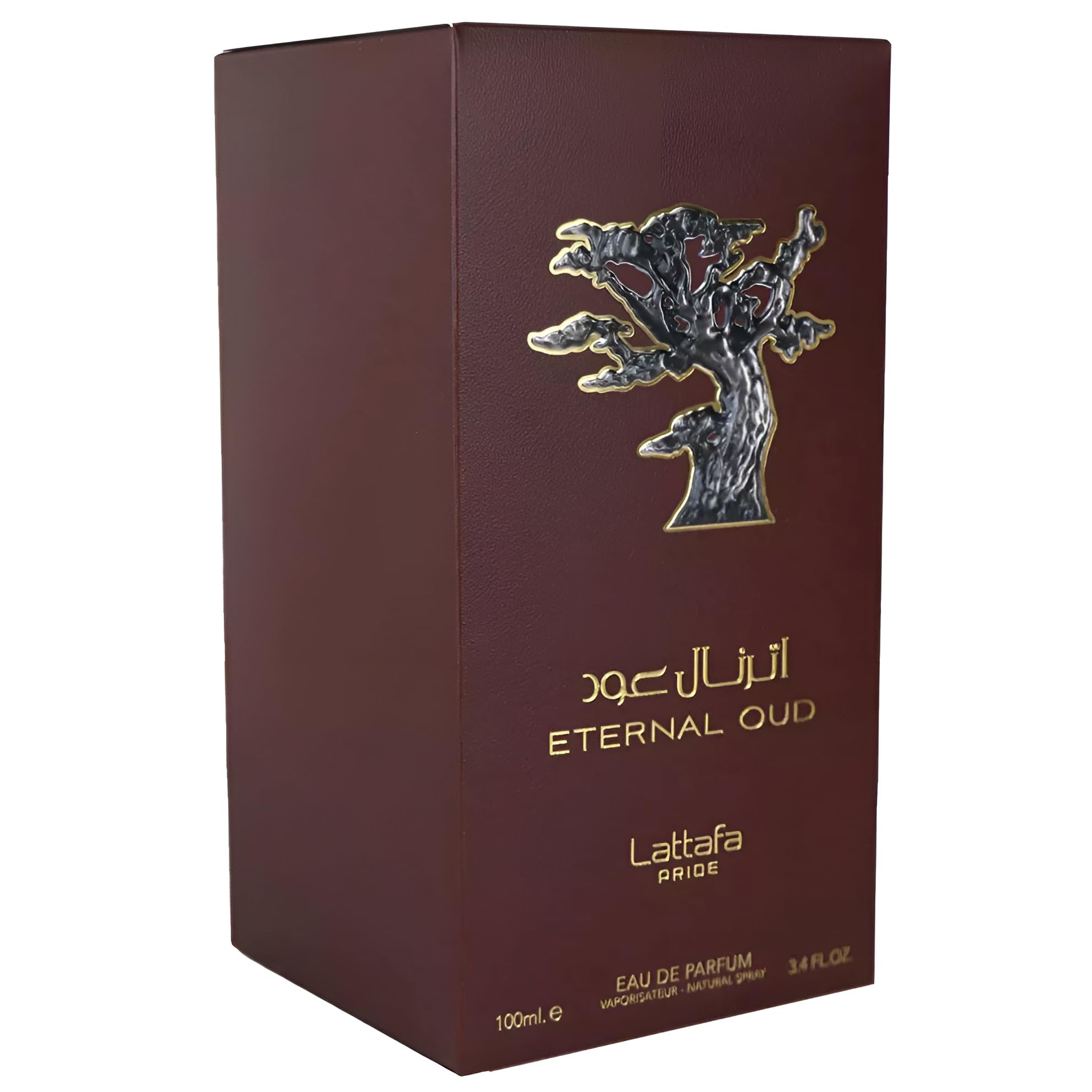 Lattafa Eternal Oud bottle styled in evening setting suggesting elegant wear