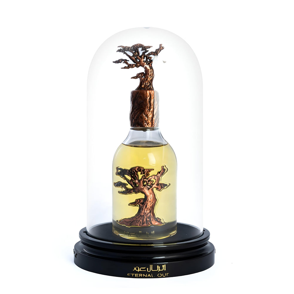 Lattafa Eternal Oud mist being sprayed showing application and projection