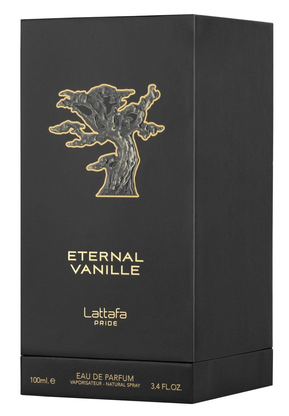 Lattafa Eternal Vanille atomizer spray close-up demonstrating mist application and coverage