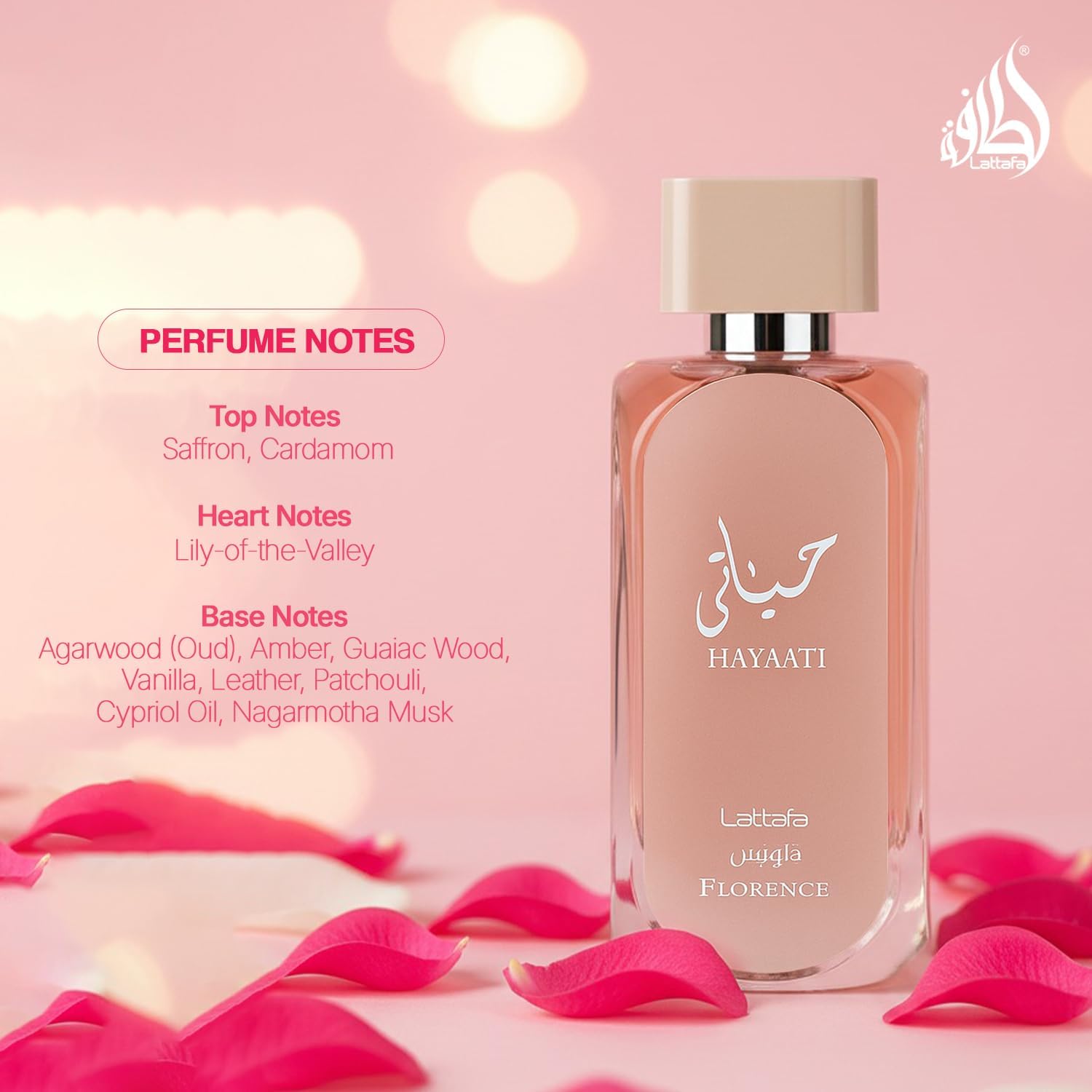 Lattafa Hayaati Florence boxed packaging, Lattafa branding and ready-to-gift presentation